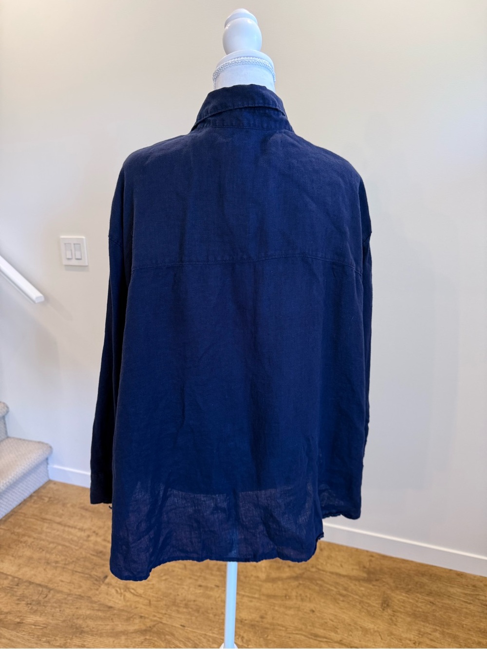 Jones New York Navy 100% Linen Button Down Shirt Lagenlook Summer Boho Size 2X - Picture 4 of 6